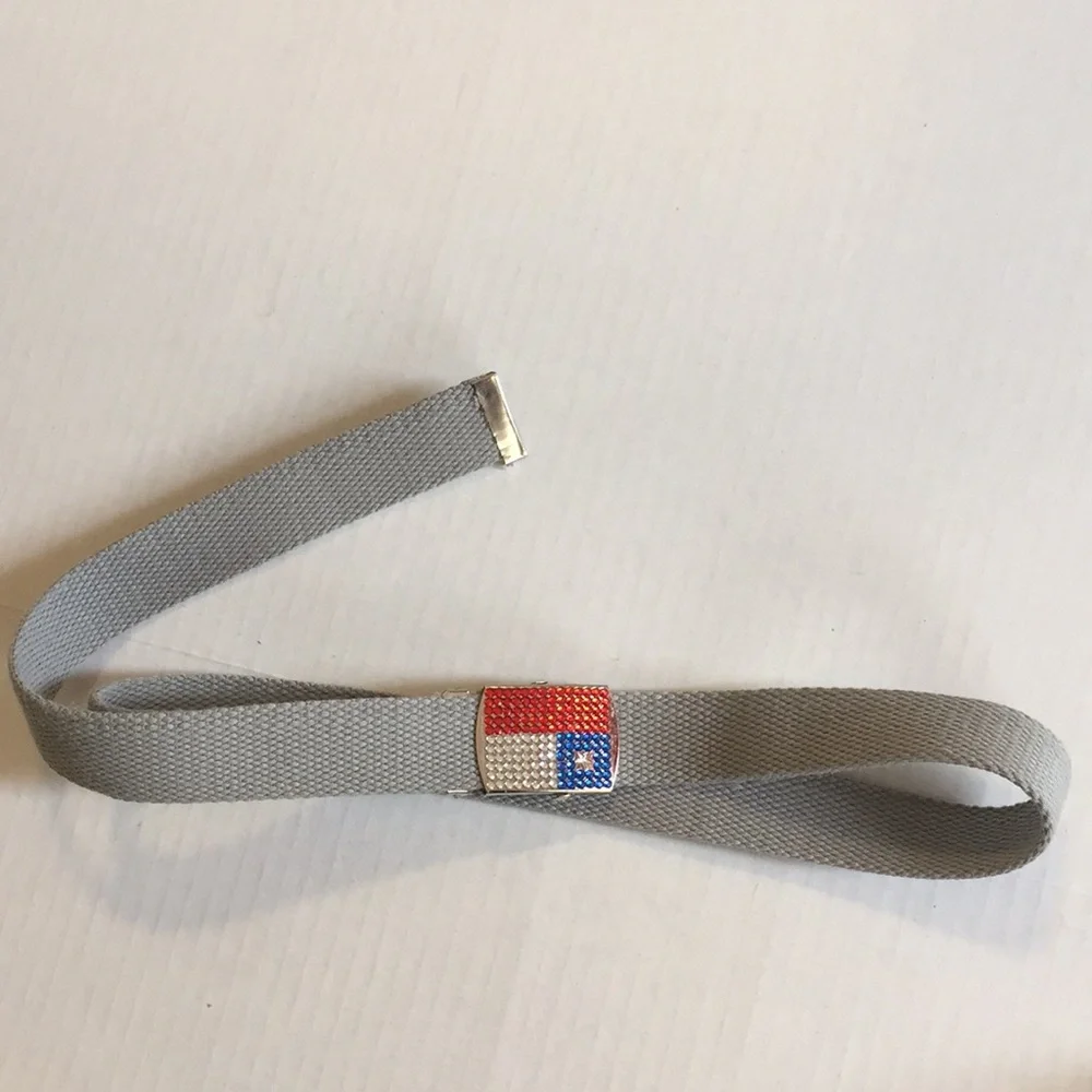 Vintage Chilean Flag Belt Cotton Cord Gemstone Buckle